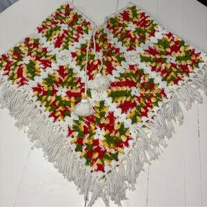 Vibrant Crochet Poncho with Tassels